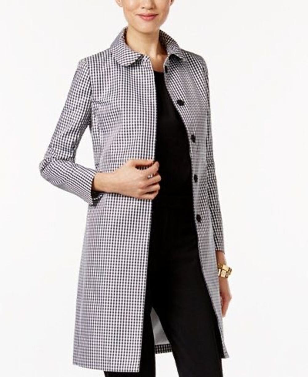 Anne Klein Black Whute Gingham Long Line Jacket Size M Medium